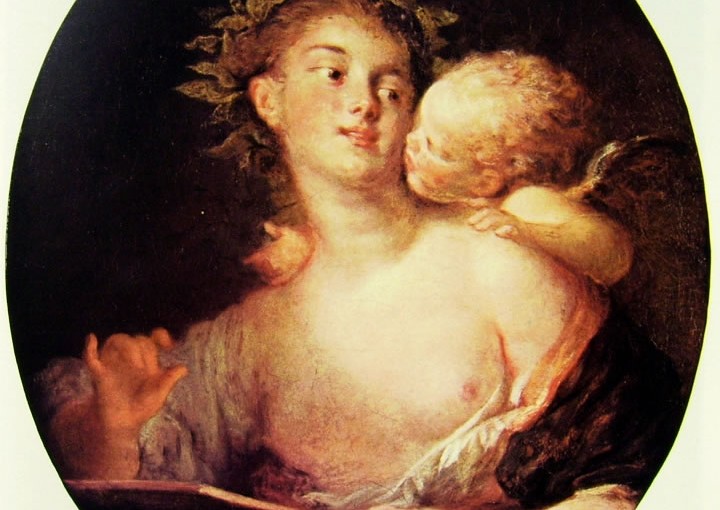 Fragonard: Saffo ispirata da Cupido, cm. 63 x 53, Thissen, Lugano. (Periodo 1773-76).